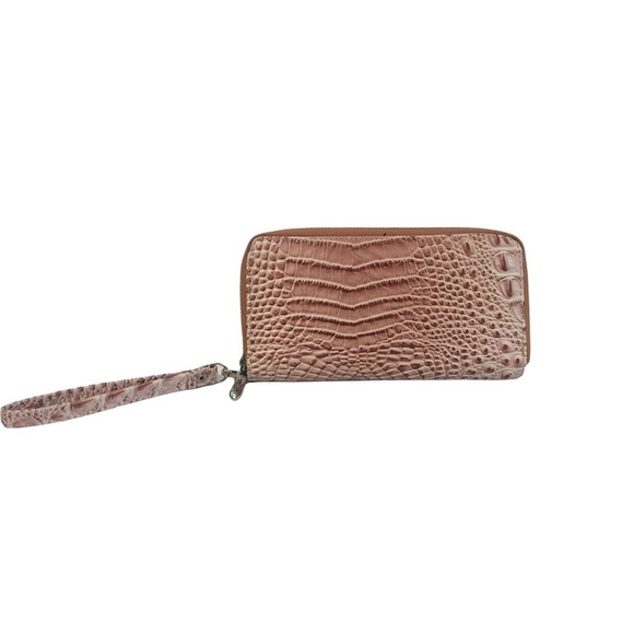 Vintage Suisse Wristlet In  Salmon/Beige Crocodile Print - Picture 2 of 14